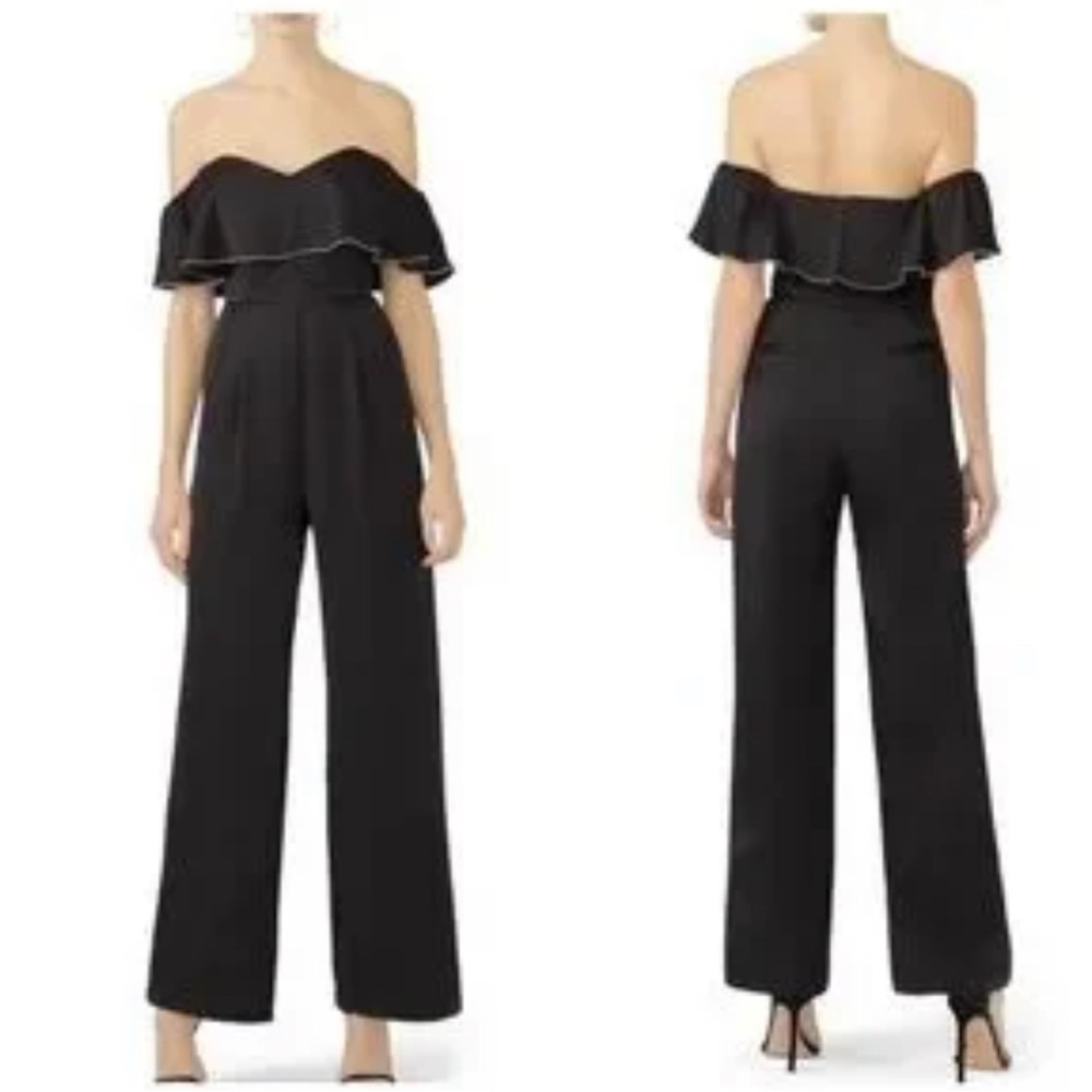 Devlin Modern Trim Jumpsuit Ruffle Off Shoulder Sweetheart Pockets Wide Leg 2